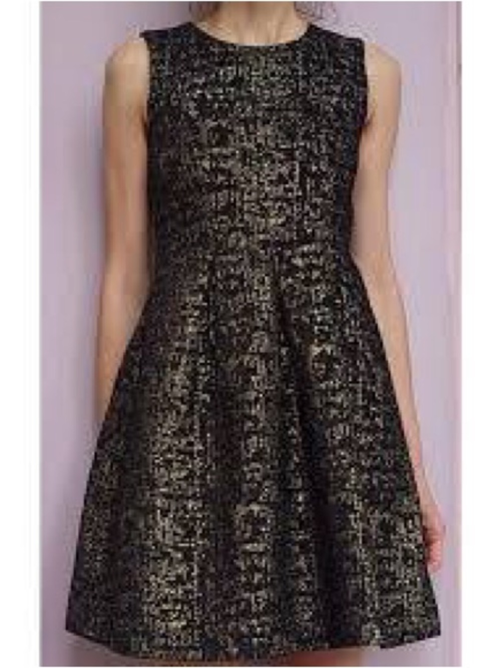 Vero Moda Metallic Gold & Black Cocktail Dress fit-and-flare Size 38 FLAW